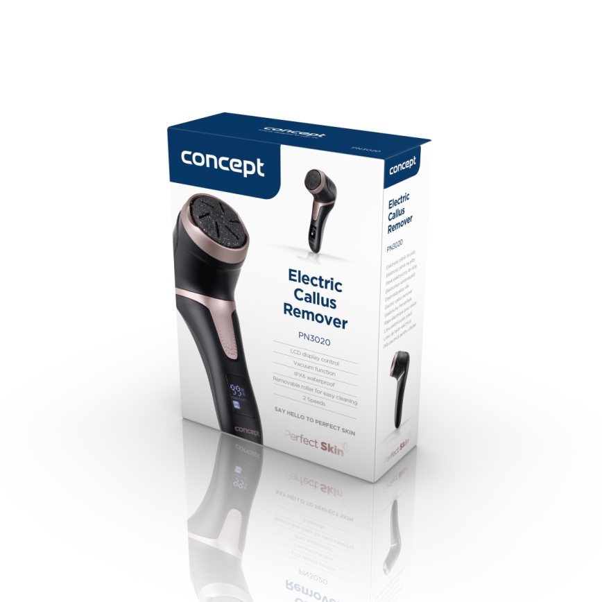 Concept PN3020 - Lima eléctrica para calcanhares PERFECT SKIN 5V 1200 mAh IPX6 preto/ouro rosé