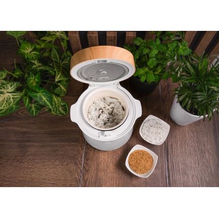 Concept RE3030 - Panela elétrica de arroz digital 2 em 1 380W/230V 1,5 l branca/acabamento em madeira