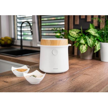 Concept RE3030 - Panela elétrica de arroz digital 2 em 1 380W/230V 1,5 l branca/acabamento em madeira