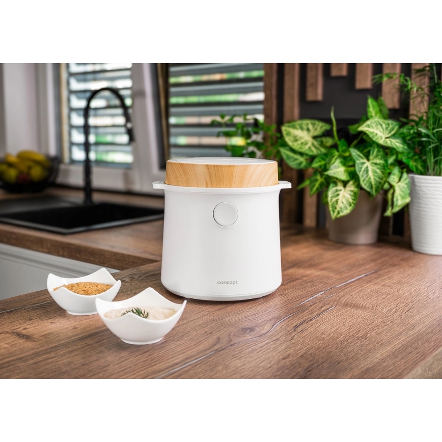 Concept RE3030 - Panela elétrica de arroz digital 2 em 1 380W/230V 1,5 l branca/acabamento em madeira