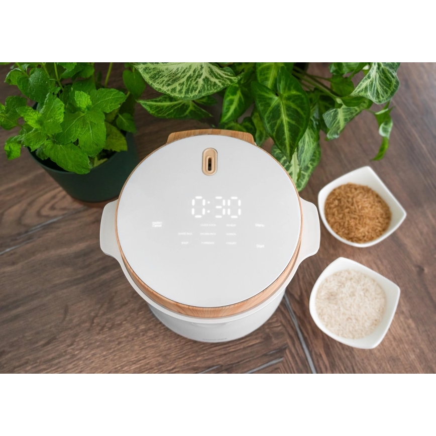 Concept RE3030 - Panela elétrica de arroz digital 2 em 1 380W/230V 1,5 l branca/acabamento em madeira