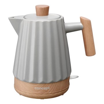 Concept RK0091 - Chaleira elétrica 1,5 l 1500W/230V cinza claro/acabamento em madeira/cerâmica