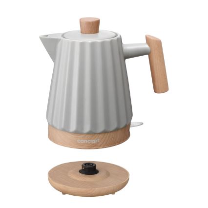 Concept RK0091 - Chaleira elétrica 1,5 l 1500W/230V cinza claro/acabamento em madeira/cerâmica