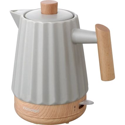 Concept RK0091 - Chaleira elétrica 1,5 l 1500W/230V cinza claro/acabamento em madeira/cerâmica