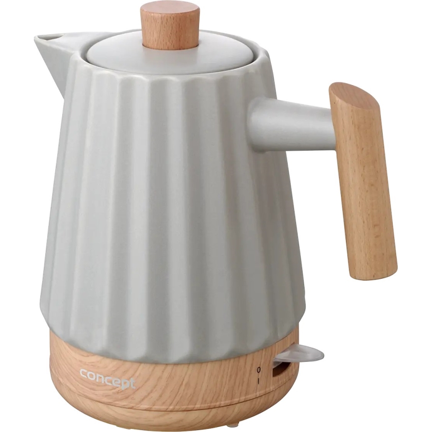 Concept RK0091 - Chaleira elétrica 1,5 l 1500W/230V cinza claro/acabamento em madeira/cerâmica