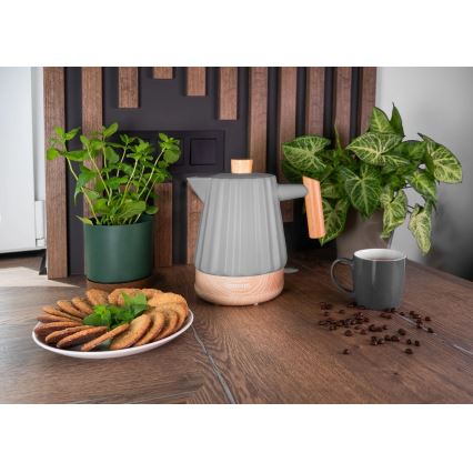 Concept RK0092 - Chaleira elétrica 1,5 l 1500W/230V cinzento escuro/acabamento em madeira/cerâmica