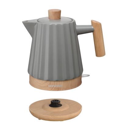 Concept RK0092 - Chaleira elétrica 1,5 l 1500W/230V cinzento escuro/acabamento em madeira/cerâmica