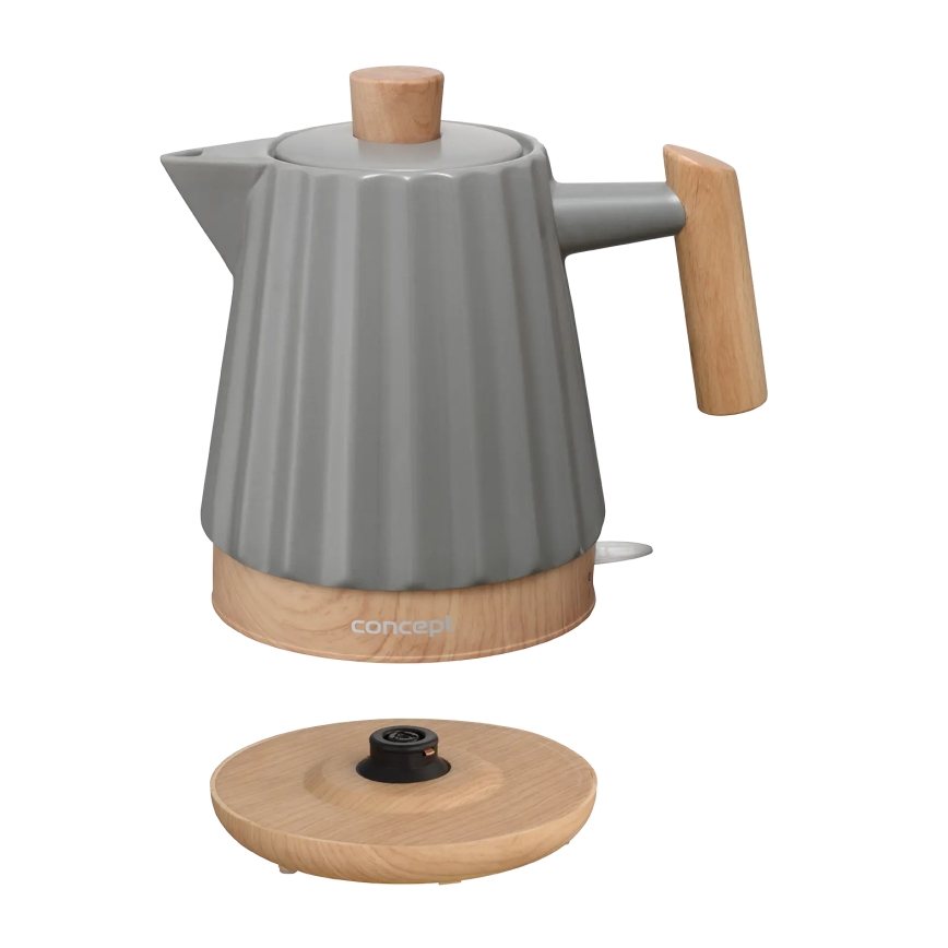Concept RK0092 - Chaleira elétrica 1,5 l 1500W/230V cinzento escuro/acabamento em madeira/cerâmica