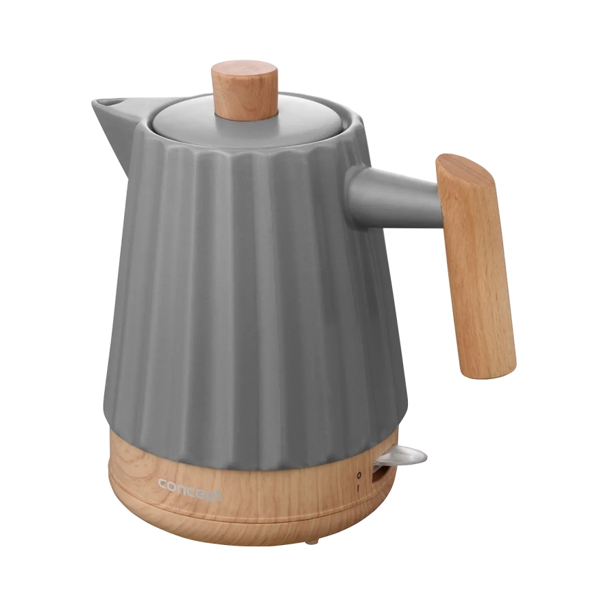 Concept RK0092 - Chaleira elétrica 1,5 l 1500W/230V cinzento escuro/acabamento em madeira/cerâmica