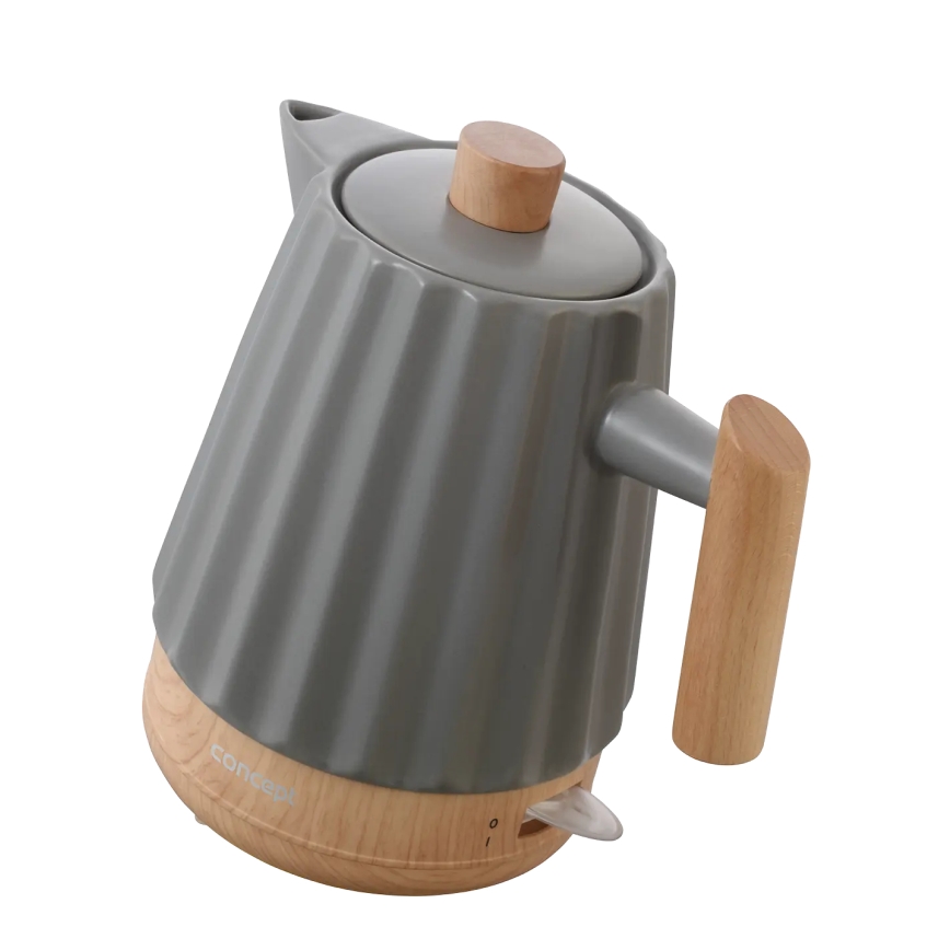 Concept RK0092 - Chaleira elétrica 1,5 l 1500W/230V cinzento escuro/acabamento em madeira/cerâmica