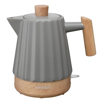 Concept RK0092 - Chaleira elétrica 1,5 l 1500W/230V cinzento escuro/acabamento em madeira/cerâmica