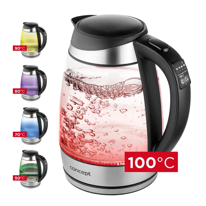 Concept RK4120 - Chaleira eléctrica com controlo de temperatura, 1,7 l, 2200 W/230 V, aço inoxidável