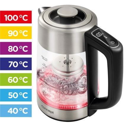 Concept RK4190 - Chaleira elétrica com controlo de temperatura e filtro 1,7 l 2200W/230V em aço inoxidável
