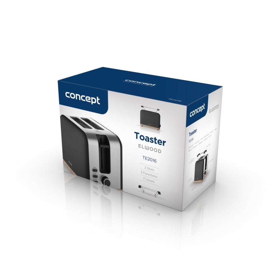 Concept TE2016 - Torradeira para 2 fatias com grelha aquecedora 930W/230V preta