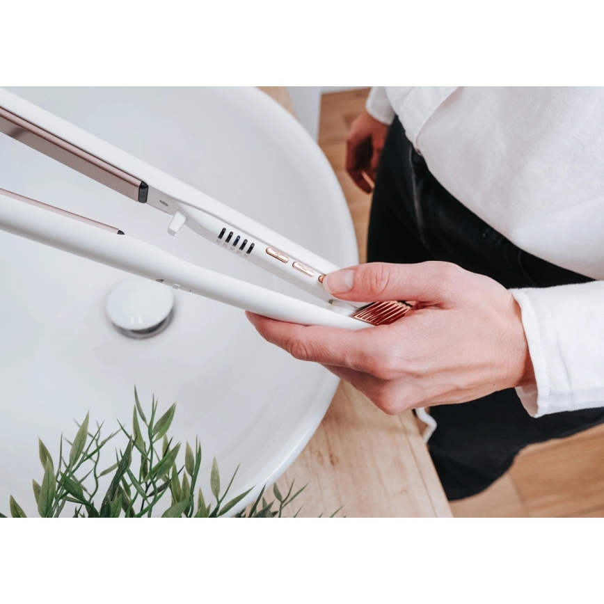 Concept VZ2110 - Prancha alisadora de cabelo GLAM STYLE 48W/230V branca/ouro rosa