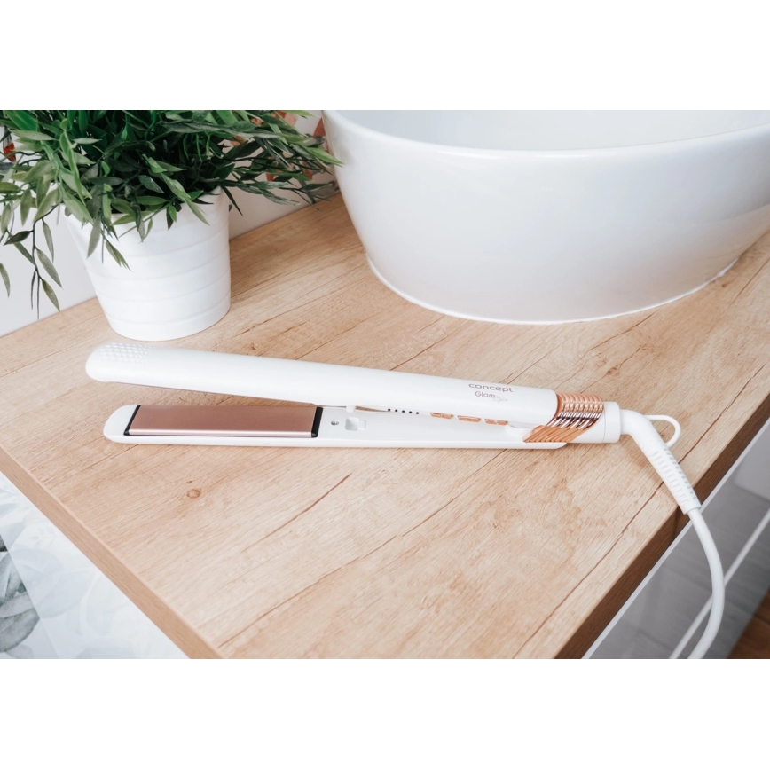 Concept VZ2110 - Prancha alisadora de cabelo GLAM STYLE 48W/230V branca/ouro rosa