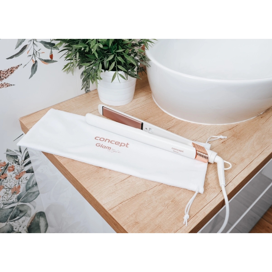 Concept VZ2110 - Prancha alisadora de cabelo GLAM STYLE 48W/230V branca/ouro rosa