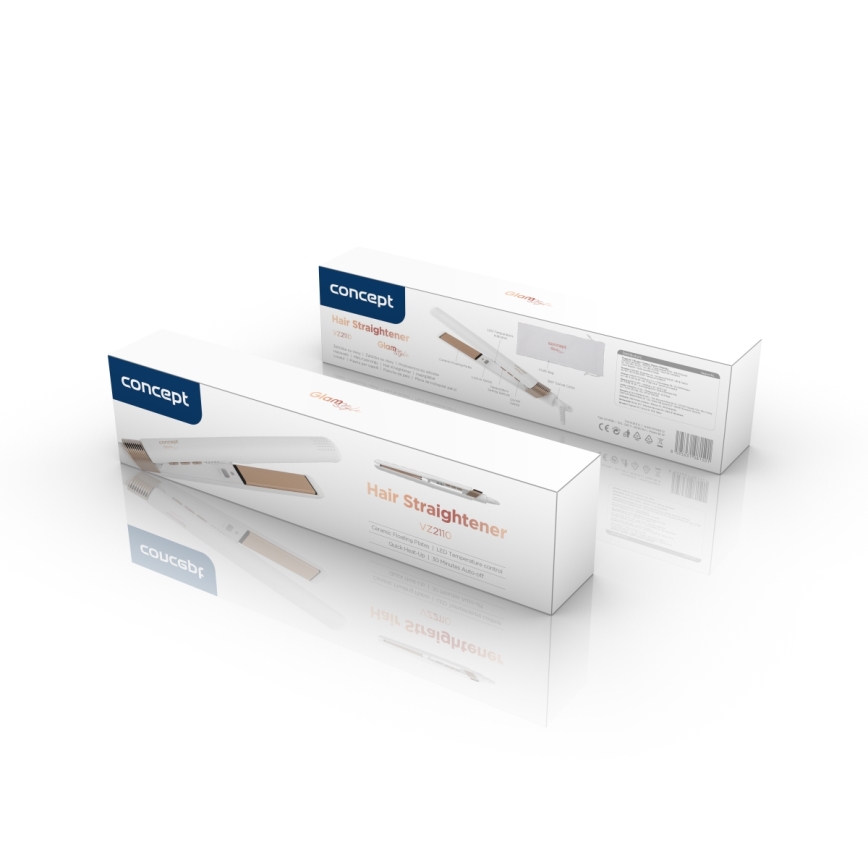 Concept VZ2110 - Prancha alisadora de cabelo GLAM STYLE 48W/230V branca/ouro rosa