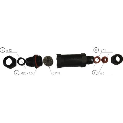 Conector de cabo CSJ 250V/16A IP68 5x1,5 mm²