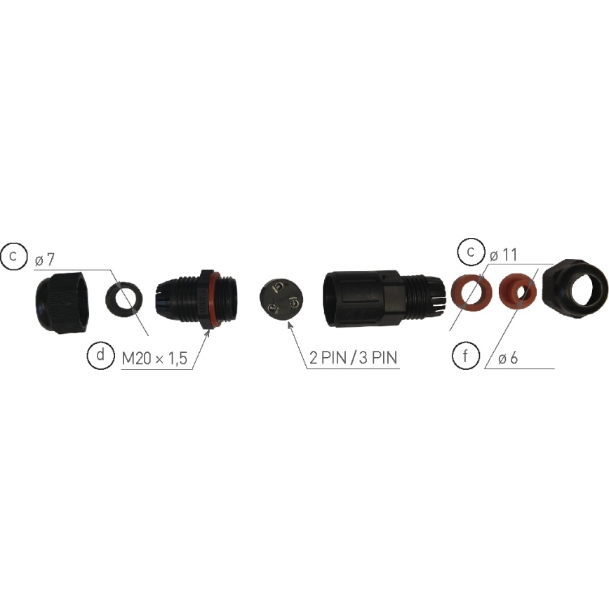 Conector de cabo CSJ 250V/250A IP68 2x1,5 mm²