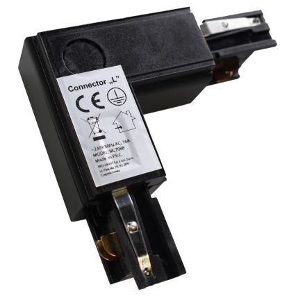Conector para iluminações em sistema de carril 3-fases TRACK tipo preto L