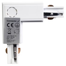 Conector para iluminações em sistema de carril trifásico TRACK branco tipo L