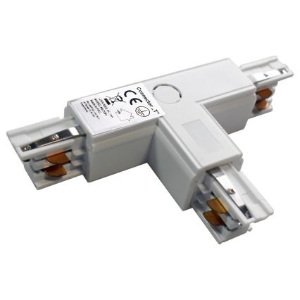 Conector para iluminações em sistema de carril trifásico TRACK branco tipo T
