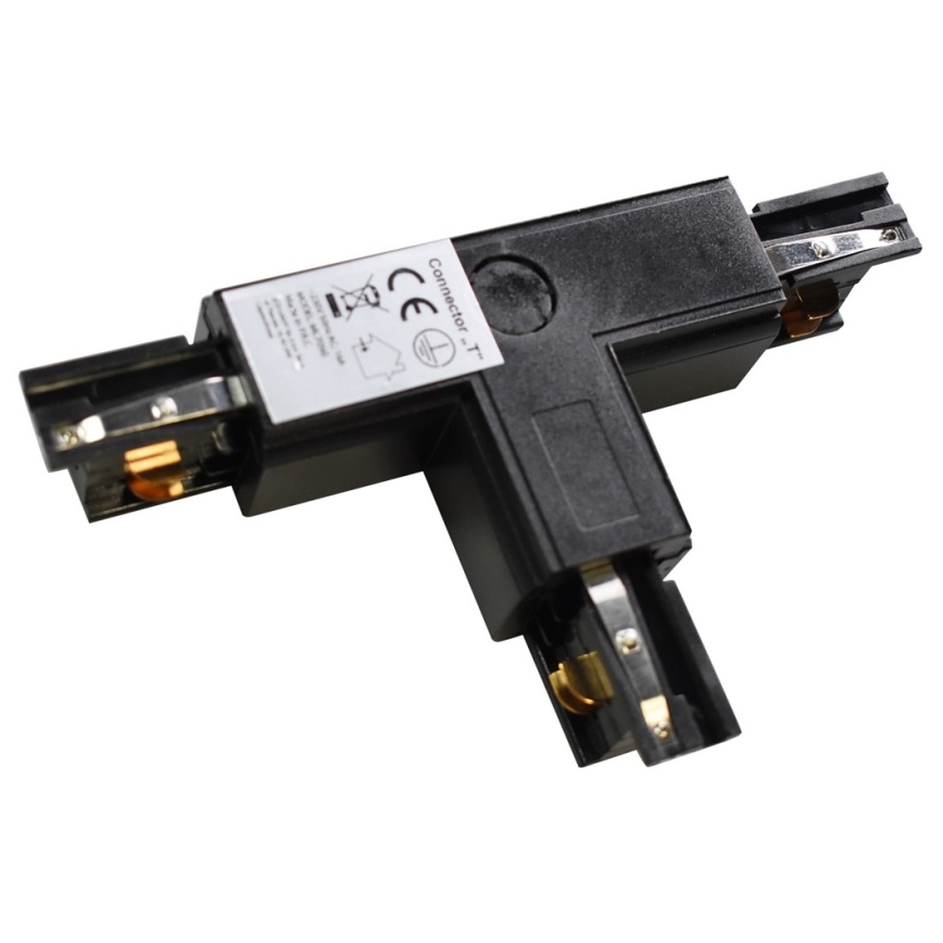Conector para iluminações em sistema de carril trifásico TRACK preto tipo T