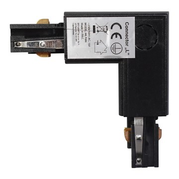 Conector para luminárias em sistema trilho trifásico TRACK preto tipo L