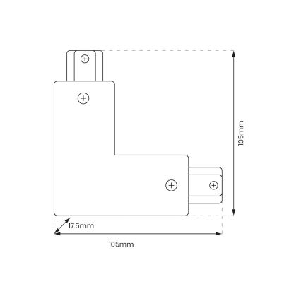 Conector para luminárias em sistema de calha monofásico tipo L + fonte de alimentação preta