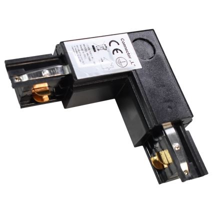 Conector para luminárias em sistema trilho trifásico TRACK preto tipo L