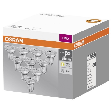 CONJUNTO 10x Lâmpada LED GU10/4,3W/230V 2700K - Osram