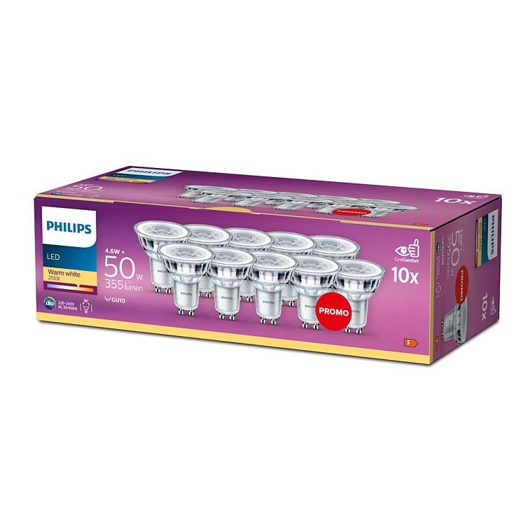 CONJUNTO 10x Lâmpada LED Philips GU10/4,6W/230V 2700K