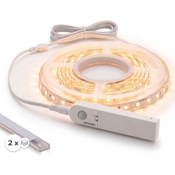 Conjunto 1x fita LED FLEX com sensor de movimento LED/3,6W/4xAA 2 m + 2x perfil de embutir 1 m prateado/branco