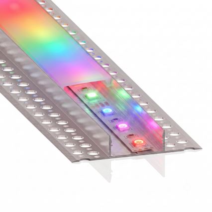 KIT 1x fita LED RGBW dimerizável NEO LITE MUSIC LED/24W/230V 5 m IP65 Wi-Fi Tuya + 5x perfil embutido 1 m prateado/branco + comando remoto