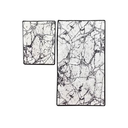 CONJUNTO 2x Tapete de Banheiro MARBLE 60/100 cm branco/preto
