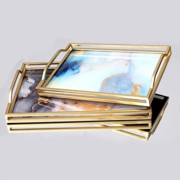 CONJUNTO 2x Bandejas decorativas 40x30/35x25 cm dourado