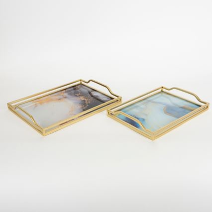 CONJUNTO 2x Bandejas decorativas 40x30/35x25 cm dourado