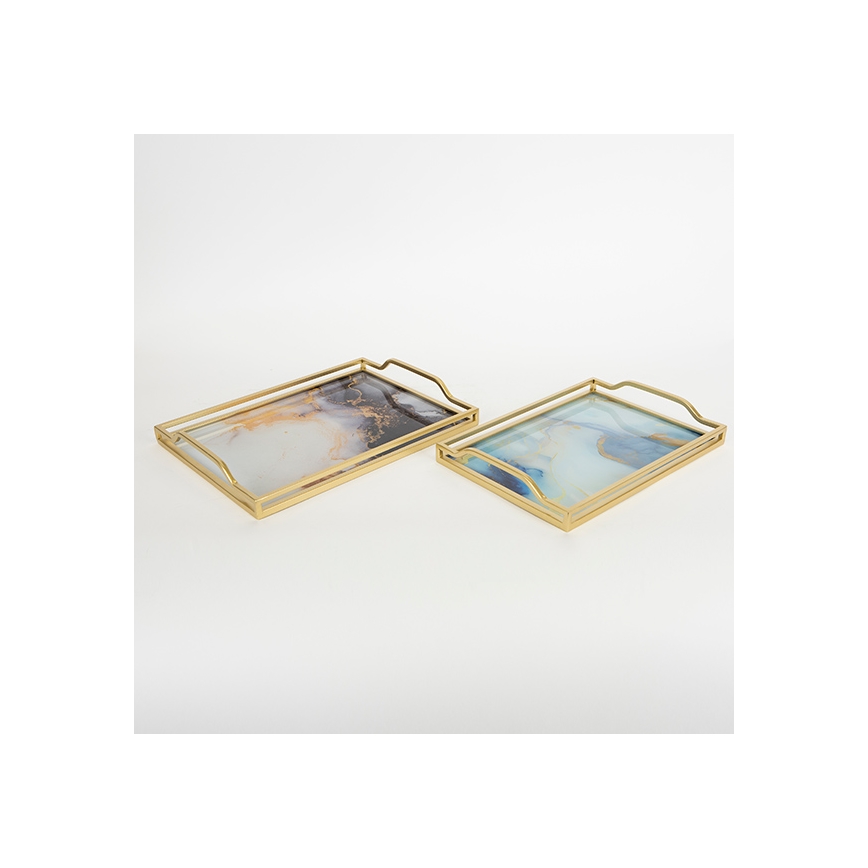 CONJUNTO 2x Bandejas decorativas 40x30/35x25 cm dourado