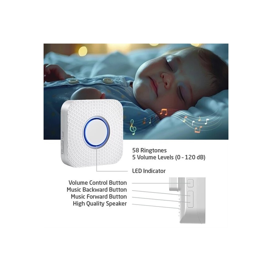 CONJUNTO 2x Campainhas Sem Fios Plug-in cinético 230V branco