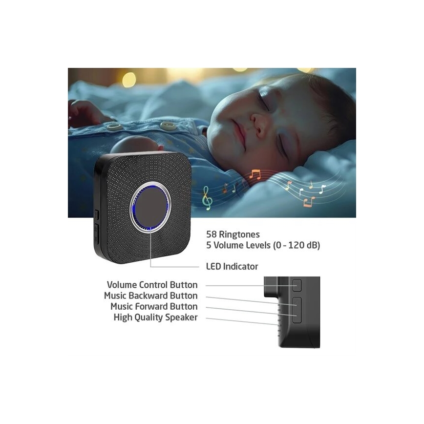 CONJUNTO 2x Campainhas Sem Fios Plug-in cinético 230V preto