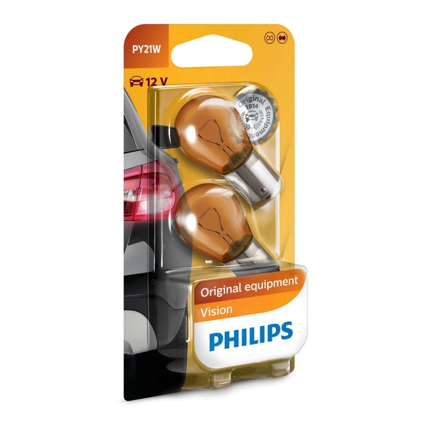 CONJUNTO 2x Lâmpada de carro Philips VISION 12496NAB2 PY21W BAU15s/21W/12V