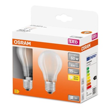 CONJUNTO 2x Lâmpada LED A60 E27/6,5W/230V 2700K - Osram