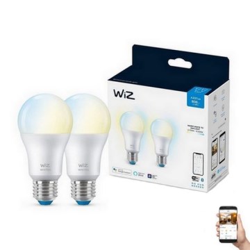 CONJUNTO 2x Lâmpada LED com regulação A60 E27/8W/230V 2700-6500K CRI 90 Wi-Fi - WiZ