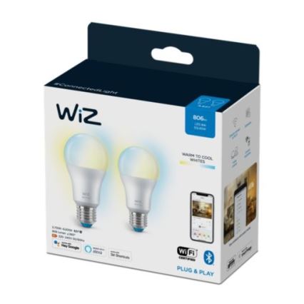 CONJUNTO 2x Lâmpada LED com regulação A60 E27/8W/230V 2700-6500K CRI 90 Wi-Fi - WiZ