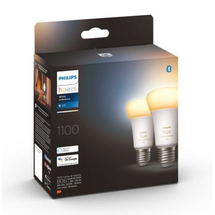 CONJUNTO 2x Lâmpada LED com regulação Philips Hue WHITE AMBIANCE E27/8W/230V 2200-6500K