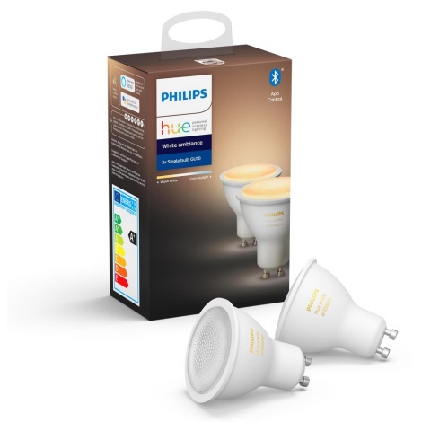 CONJUNTO 2x Lâmpada LED com regulação Philips Hue WHITE AMBIANCE GU10/5W/230V 2200-6500k