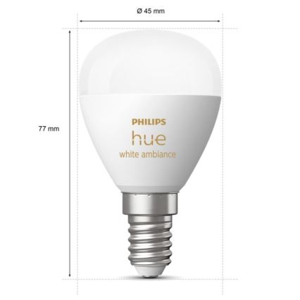 CONJUNTO 2x Lâmpada LED com regulação Philips Hue WHITE AMBIANCE P45 E14/5,1W/230V 2200-6500K