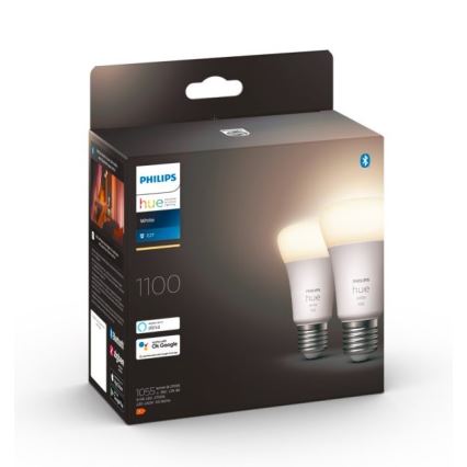 CONJUNTO 2x Lâmpada LED com regulação Philips Hue WHITE E27/9,5W/230V 2700K