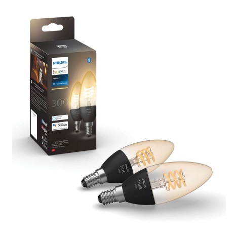 CONJUNTO 2x Lâmpada LED com regulação Philips Hue WHITE FILAMENT E14/4,5W/230V 2100K